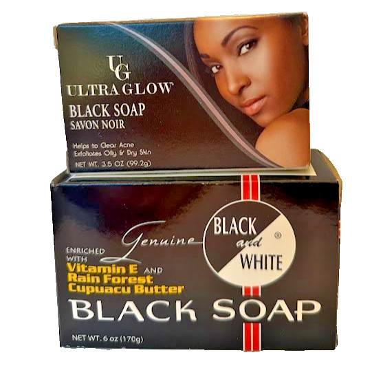 Black and White Black Soap + Ultra Glow Black Soap 6 and 3.5 oz Each (2)