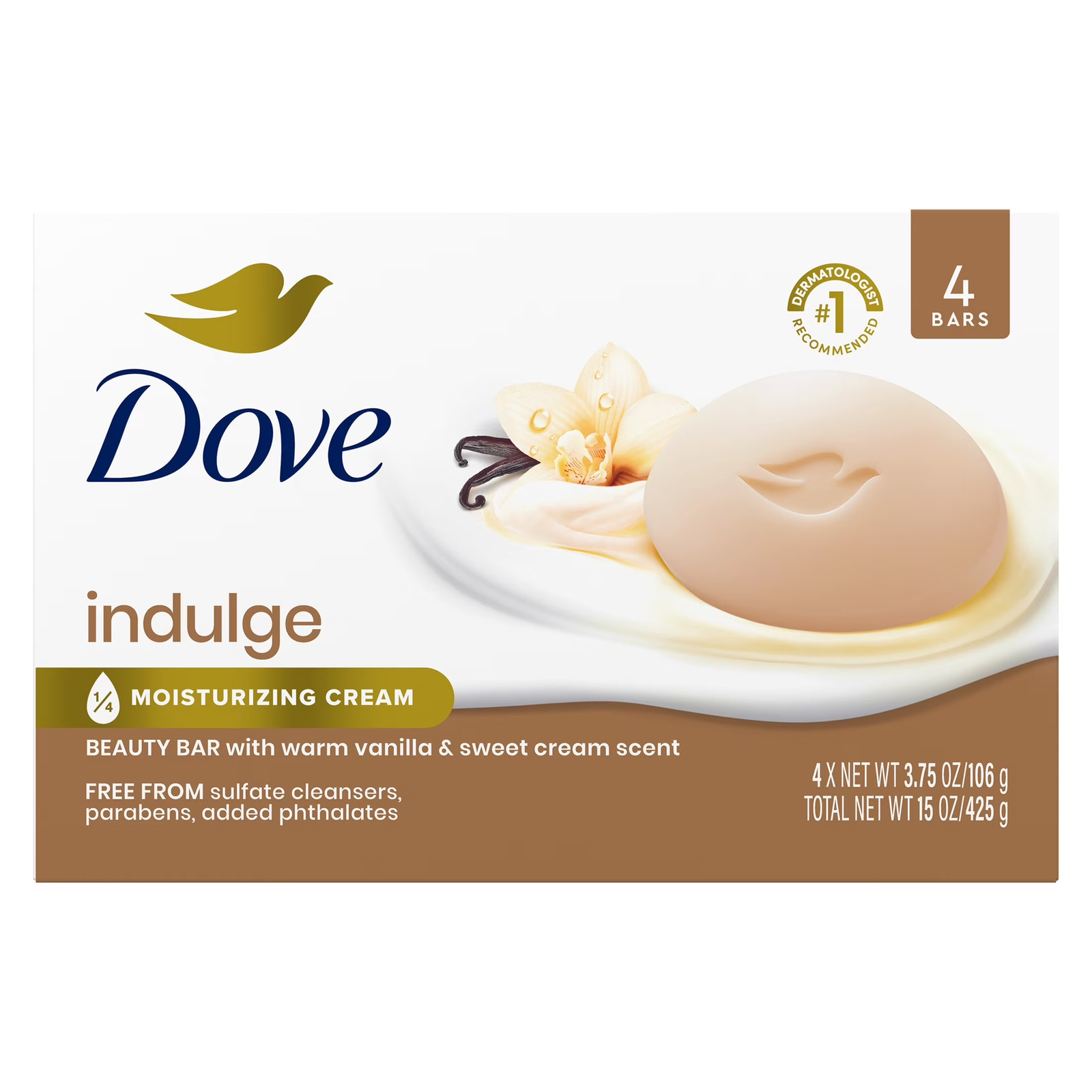 Dove Indulge Soap Bar Warm Vanilla + Sweet Cream for Hydrated & Soft Skin 3.75 O