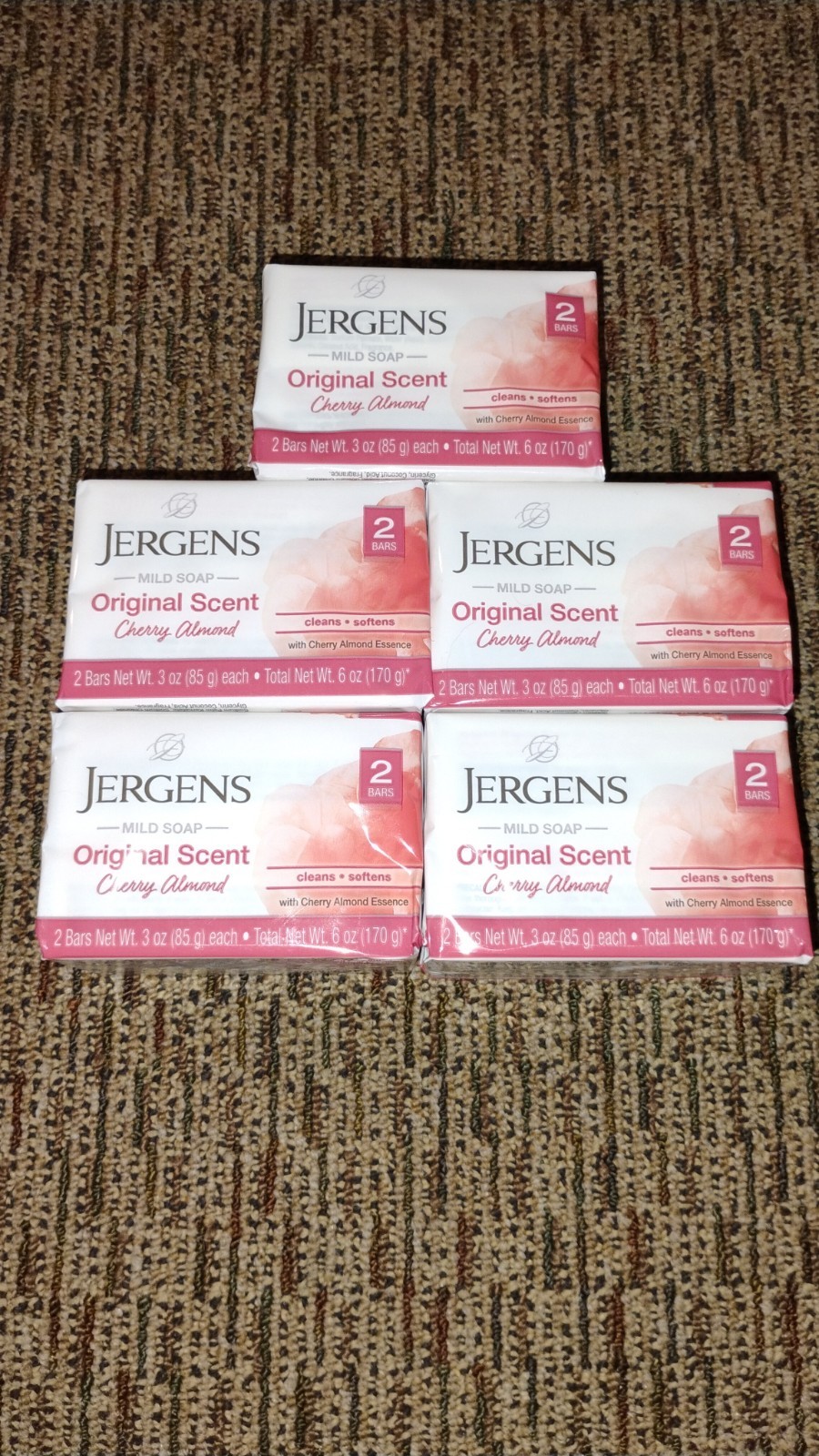 Lot of 5 2pks Jergens Cherry Almond Mild Soap Original Scent (10 Bars Total)