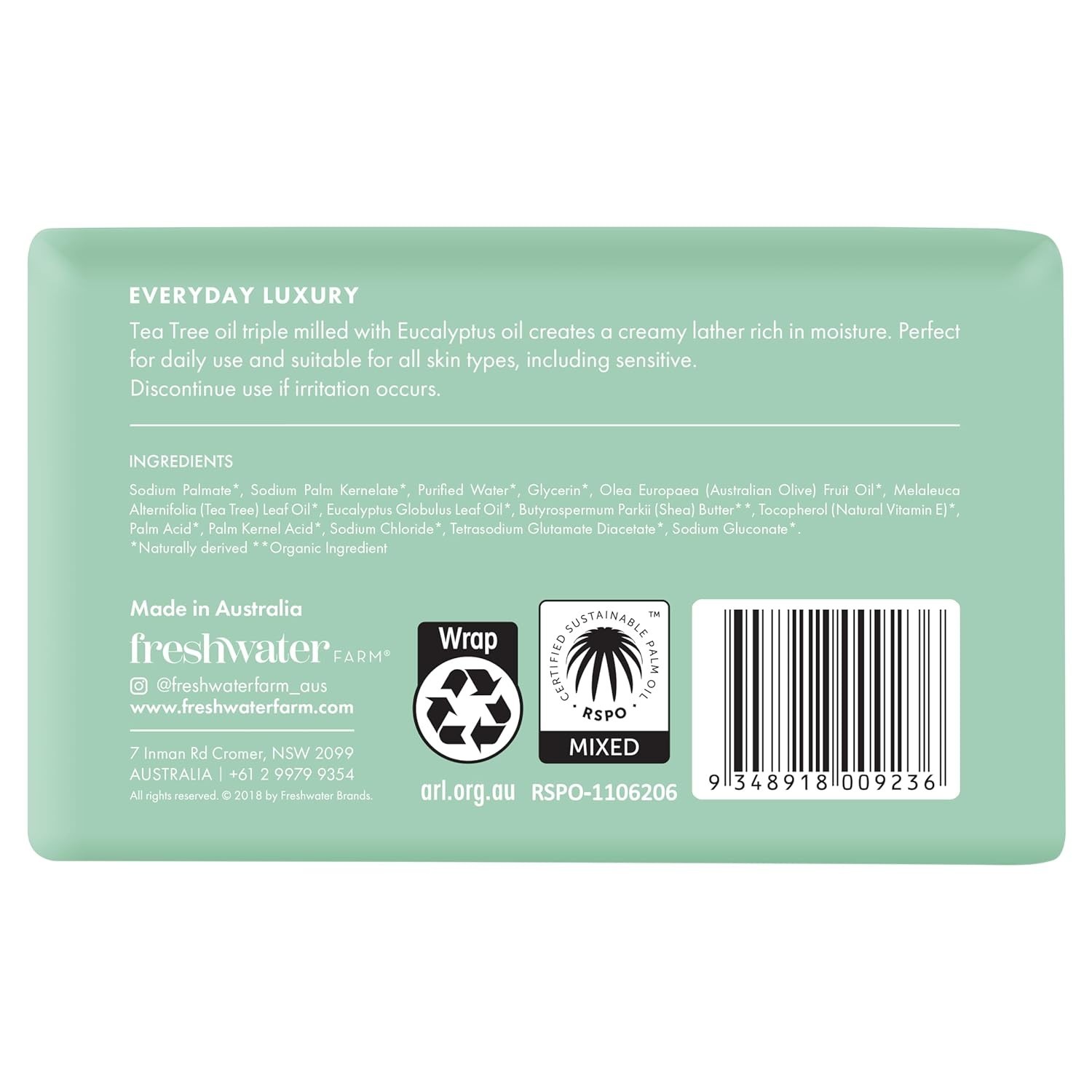 Freshwater Farm Australia Castile Body Bar Tea Tree + Eucalyptus Oil 7 ounce