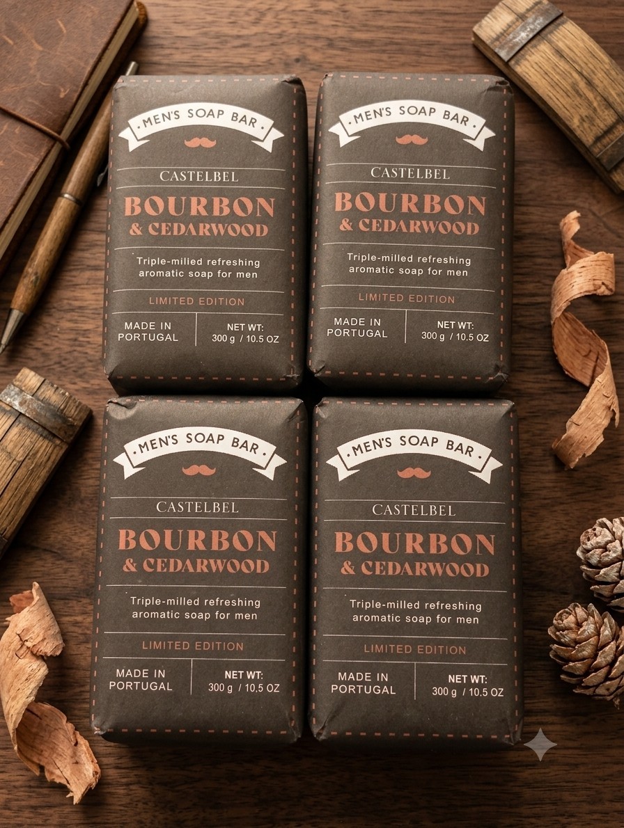 4 Castelbel BOURBON CEDARWOOD Limited Edition Triple Milled Bar Soap 10.5oz Men