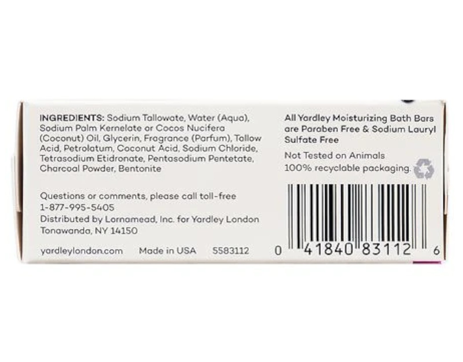 Yardley London Activated Charcoal Soap Bars Bentonite Clay Deep Cleanse 4 PACK