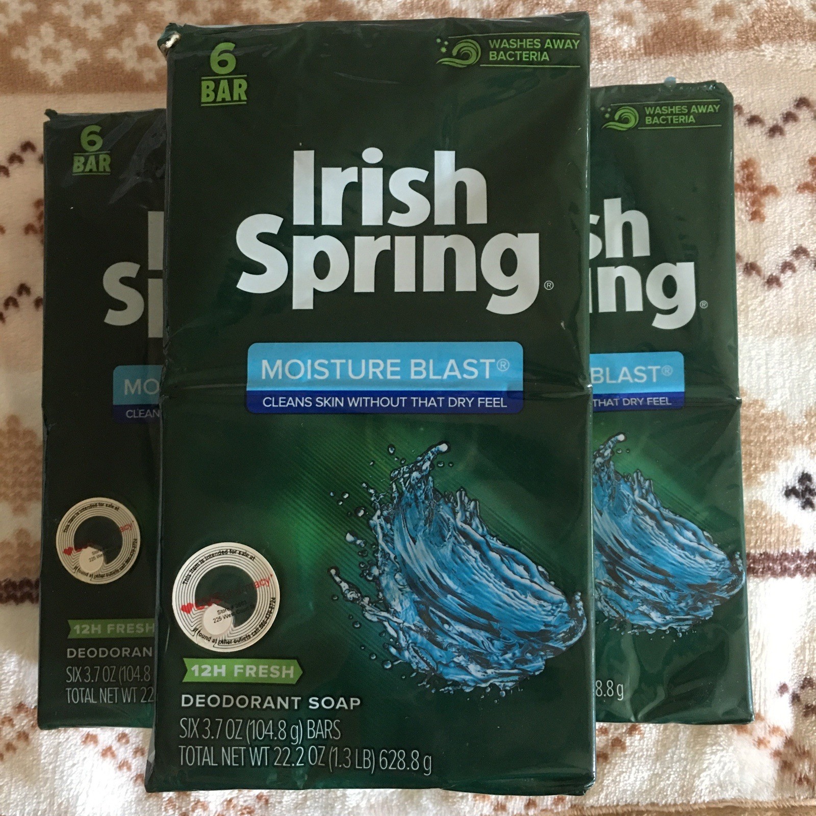 3*** Irish Spring Moisture Blast Deodorant Soap,washes Away Bacteria , 3.7 Oz