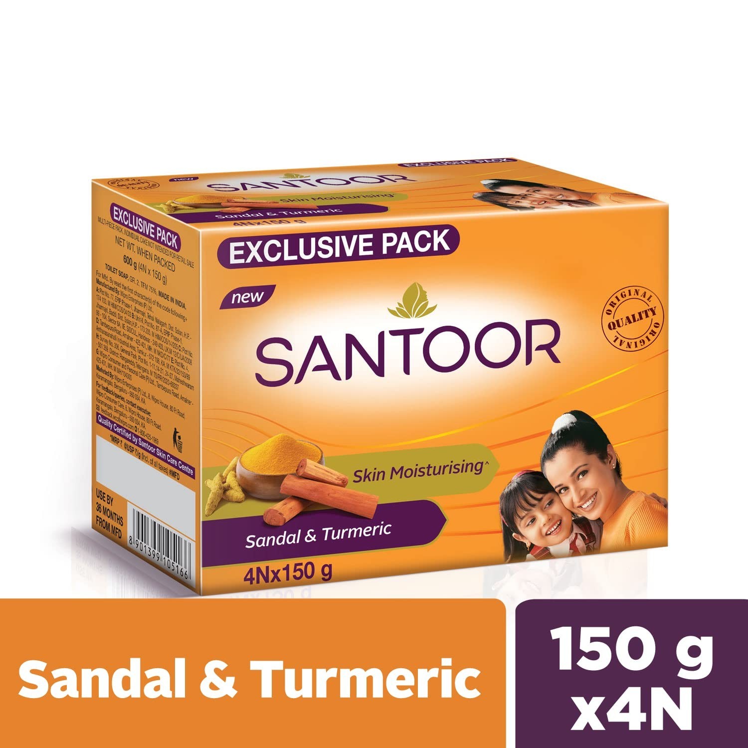 Santoor Sandal & Turmeric Soap 150g x4 Bath Bar for All Skin Types