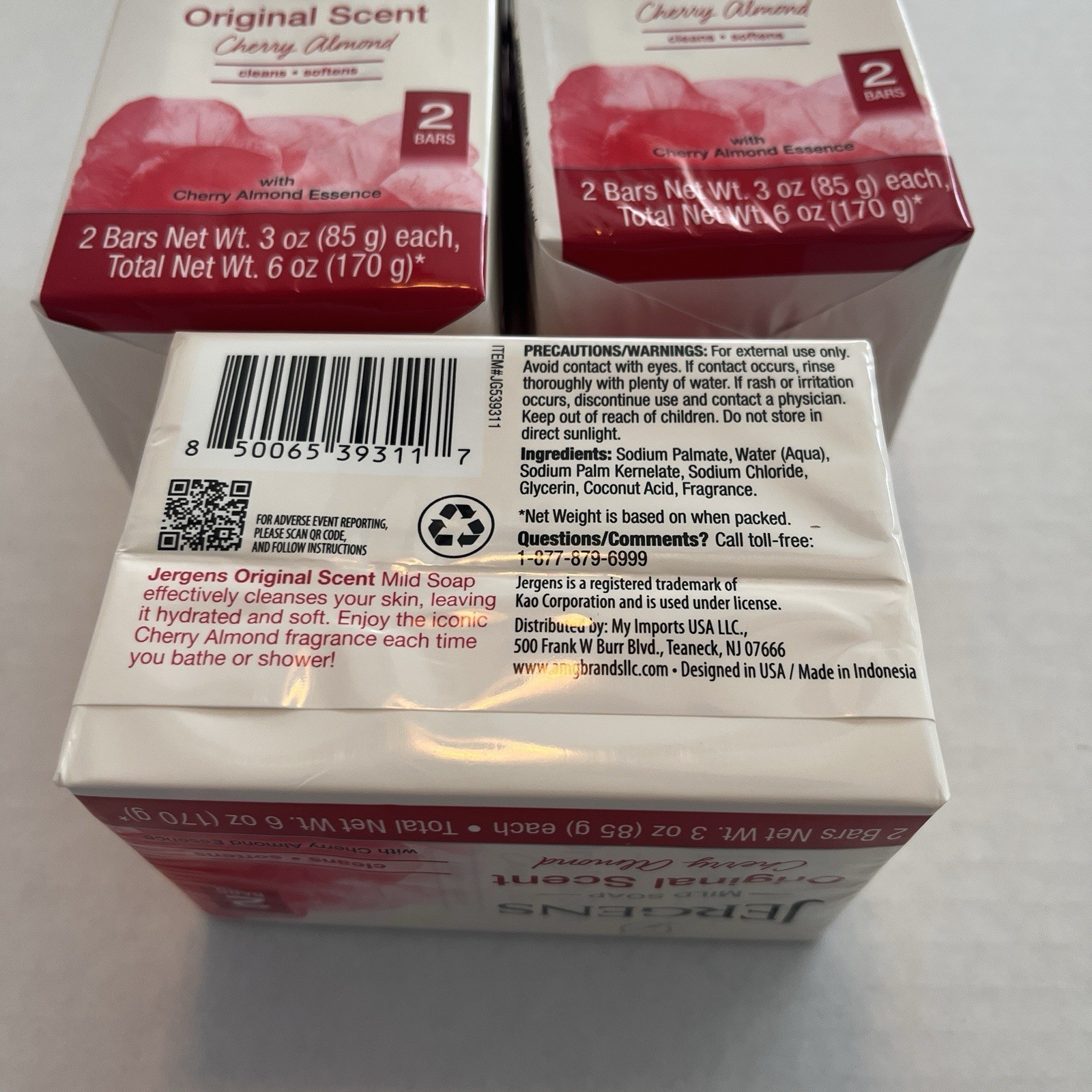 3 Packs – Jergens Mild Soap Original Scent Cherry Almond 2 Bars 3 oz Each