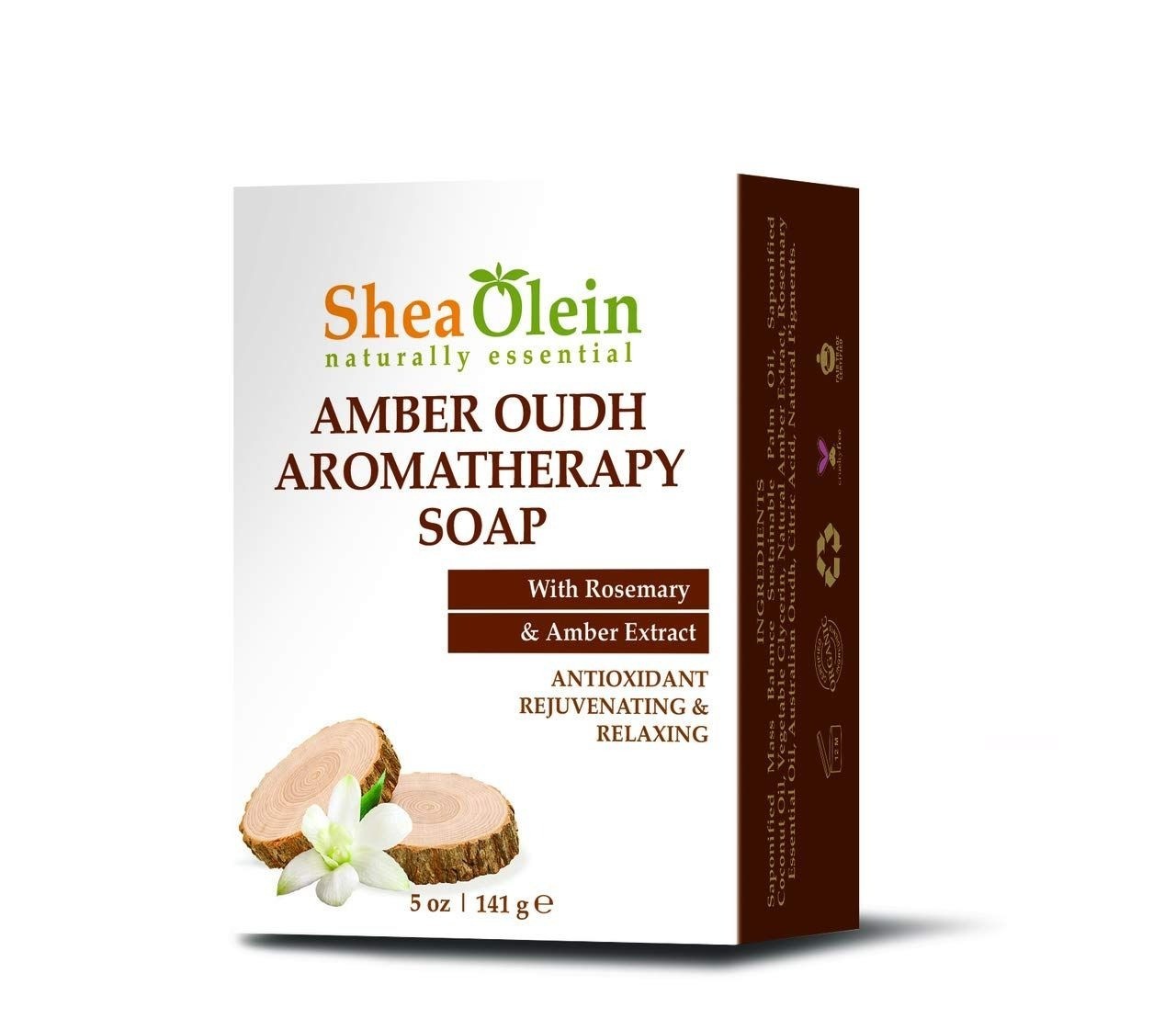 Shea Olein Amber Oudh Aromatherapy Soap 6 Pack 5oz Rosemary Extract Relaxing