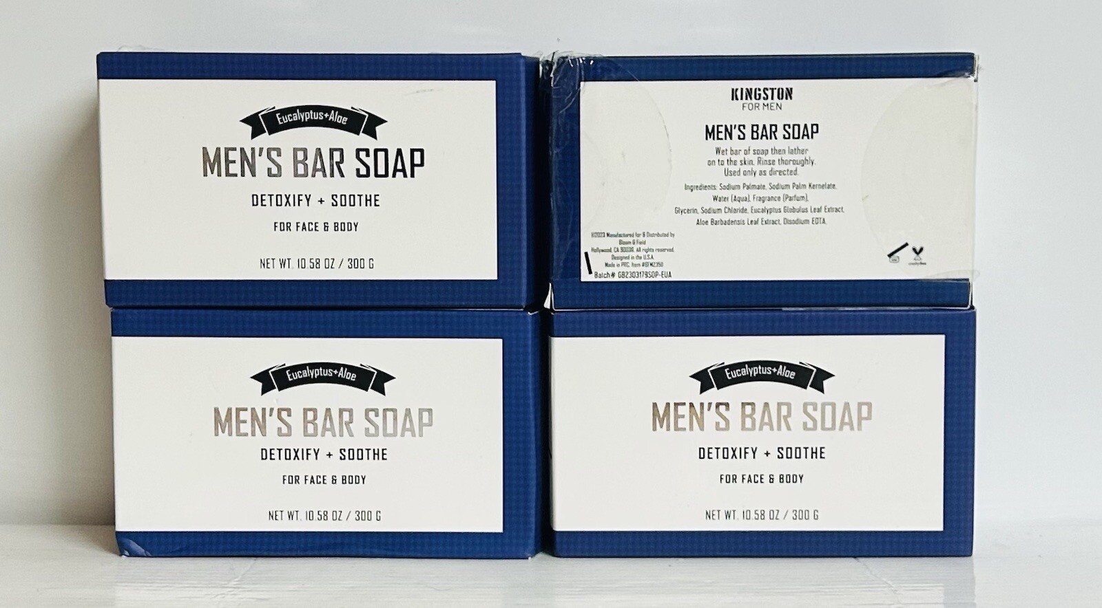 4-Pack Kingston ~ Eucalyptus & Aloe Detoxifying Men’s Bar Soap 10.58 oz Each