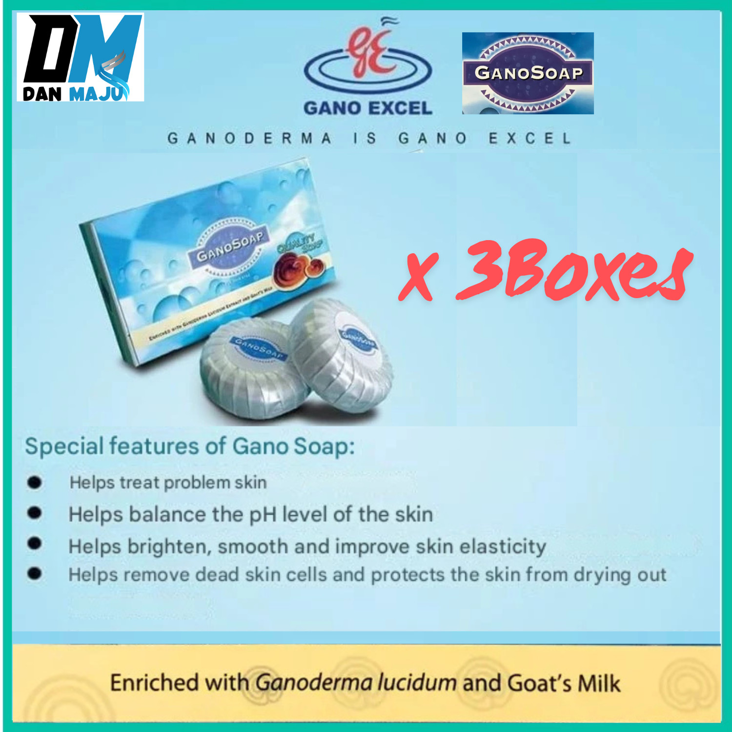 X3 Boxes Gano Soap Enriched w Ganoderma Goat’s Milk Moisturize Clean Beautify
