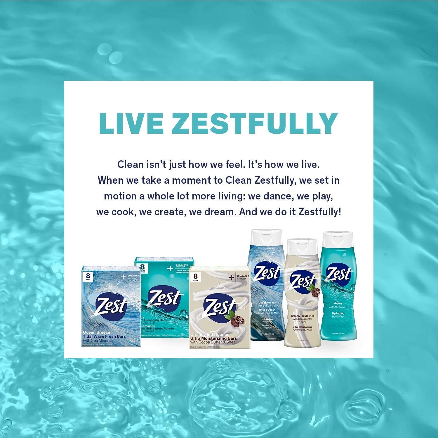 Zest Bar Soap – 8 Bars – Cocoa Butter & Shea Moisturizing Cleanser