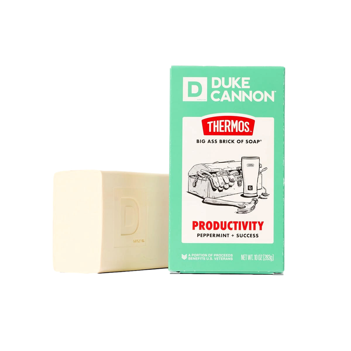 Duke Cannon Thermos™ Big Ass Brick of Soap Productivity Peppermint Benefits Vets