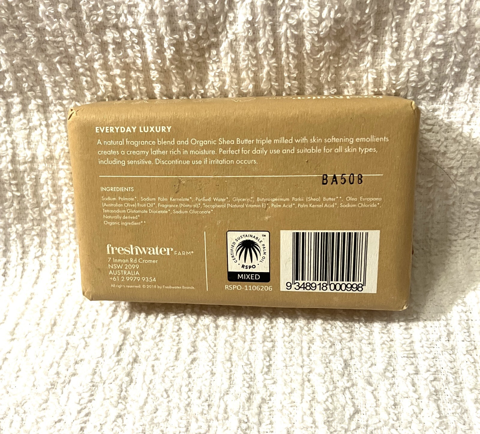 freshwater farm Australia ORGANIC SHEA BUTTER Nourishing Castile Body Bar 200g