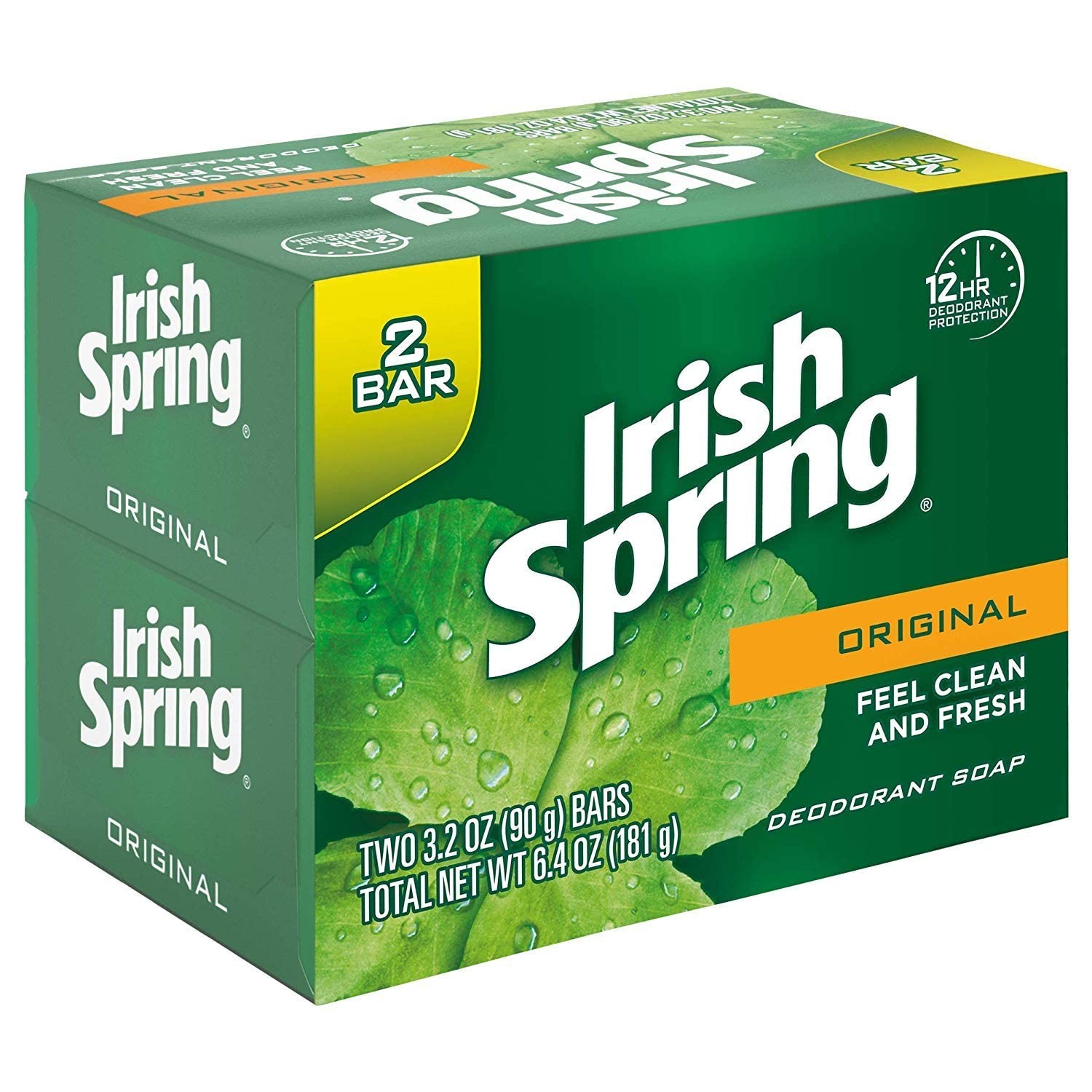 Irish Spring Original Deodorant Bar Soap 3.2 Oz Pack Of 2 Long Lasting Freshness