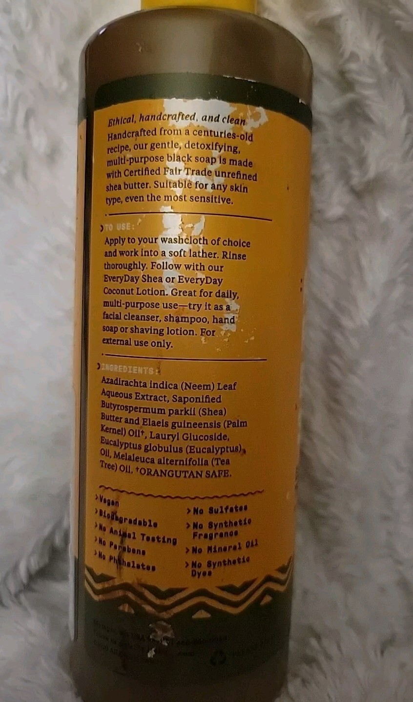 Alaffia Skin Care. Authentic African Black Soap Eucalyptus Tea Tree 16oz**See*
