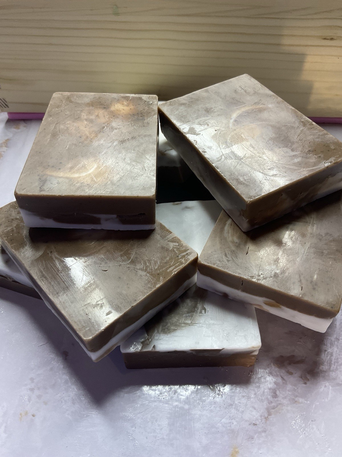 Marbled Brown and White Rectangular Body Bar Soaps for Body, Hands, Face