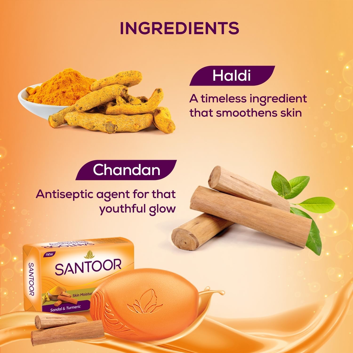 Santoor Sandal & Turmeric Soap 150g x4 Bath Bar for All Skin Types