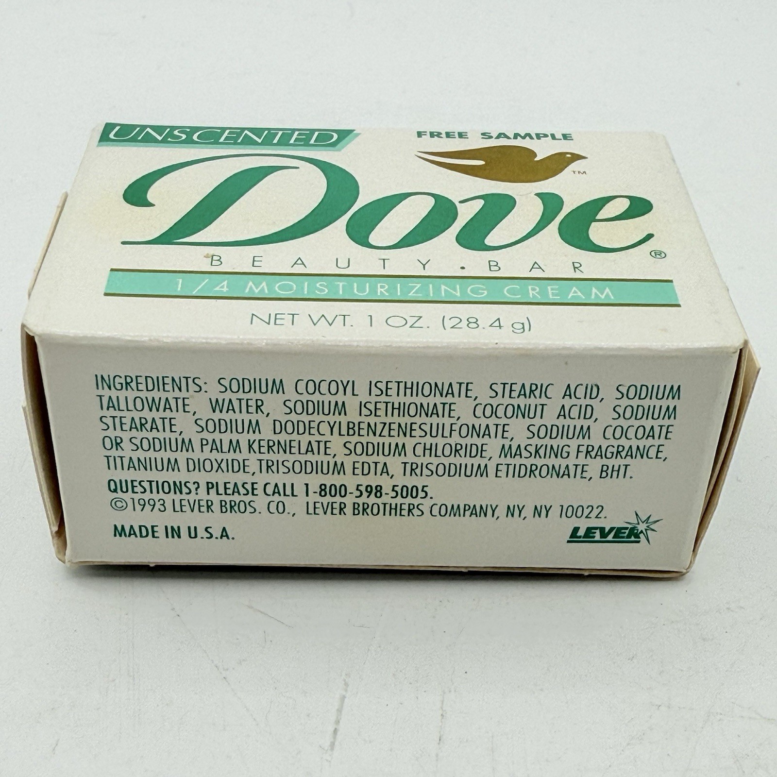 1990s dove beauty bar unscented 1oz 1/4 moisturizing cream Collectible Ephemera