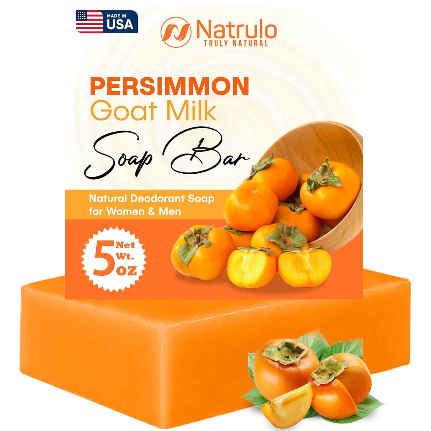 Persimmon Soap Bar for Body Odor Control – Purifying Deodorizing Body Wash wi