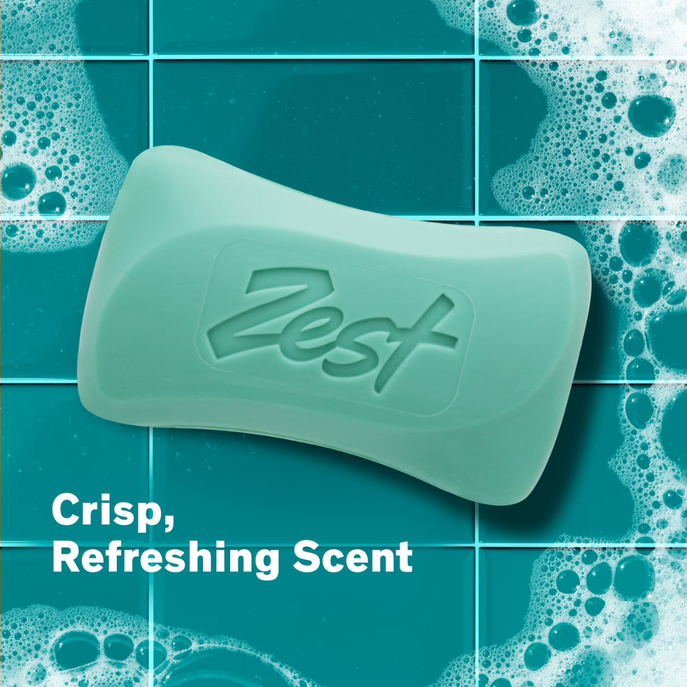 2Pack Zest Deodorant Bar Soap, Aqua, Hydrating Moisture, 4 oz, 8 Bars (16 Total)