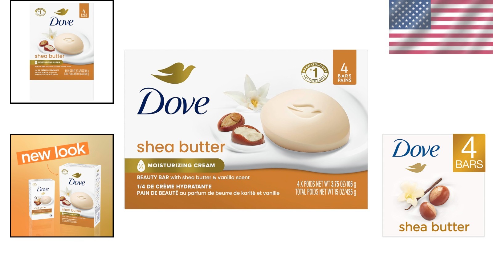 PETA Approved Shea Butter Beauty Bar – 4 Count for Gentle, Effective Cleansing