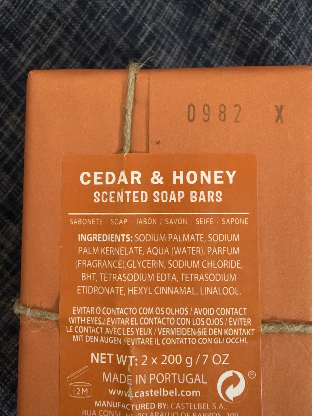 Castelbel Men’s Luxury Bath Bar Soap 2-Pack Cedar & Honey 7oz each (14oz total)