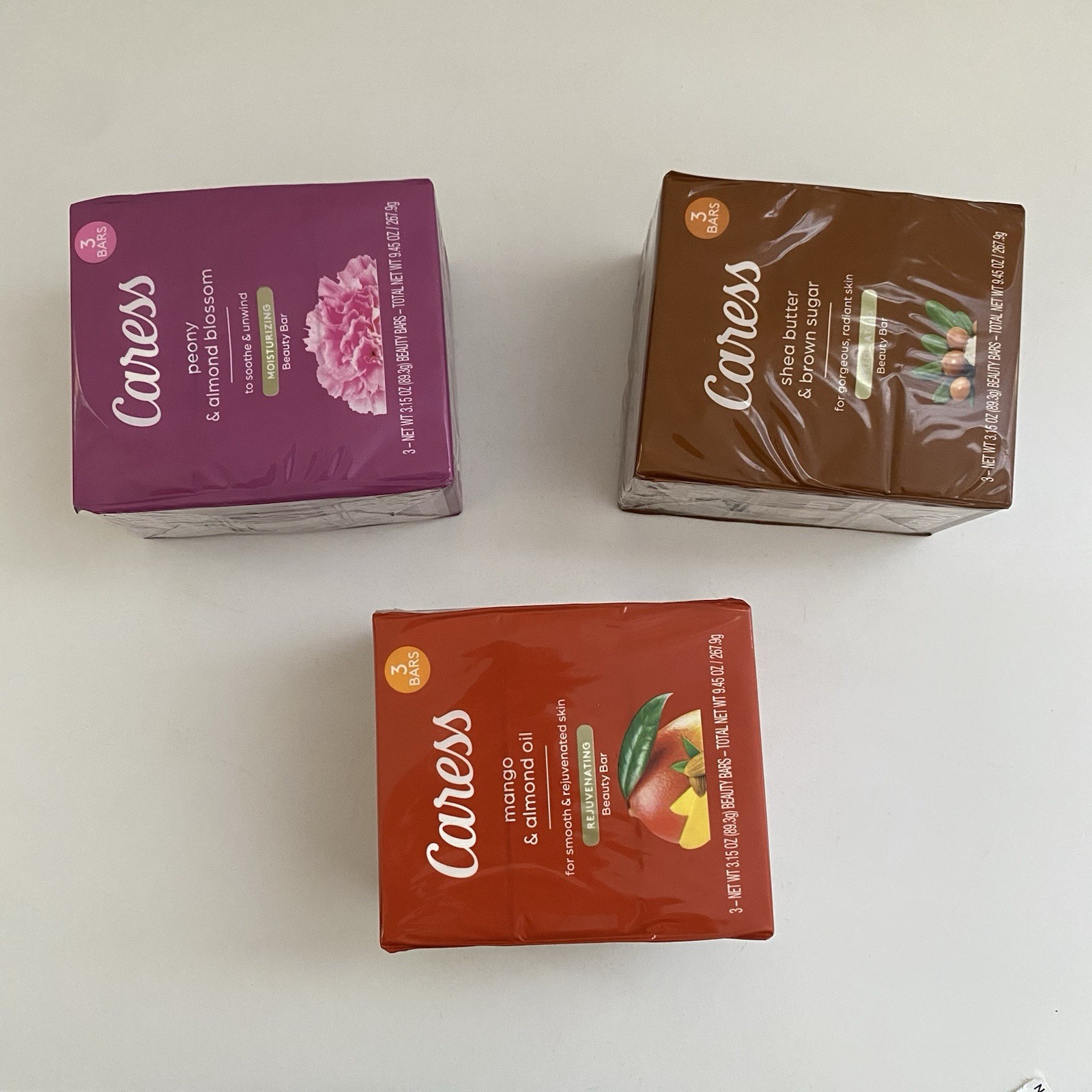Caress Lot Of 9 Beauty Bars Soap 3 Scents Shea Mango Blossom 3.15 Oz SEALED