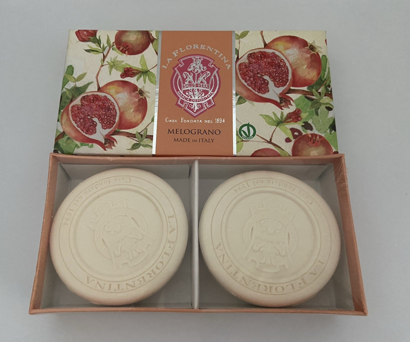 BNIB New Sealed La Florentina Melograno Pomegranate Soaps Set 4 oz. each ITALY