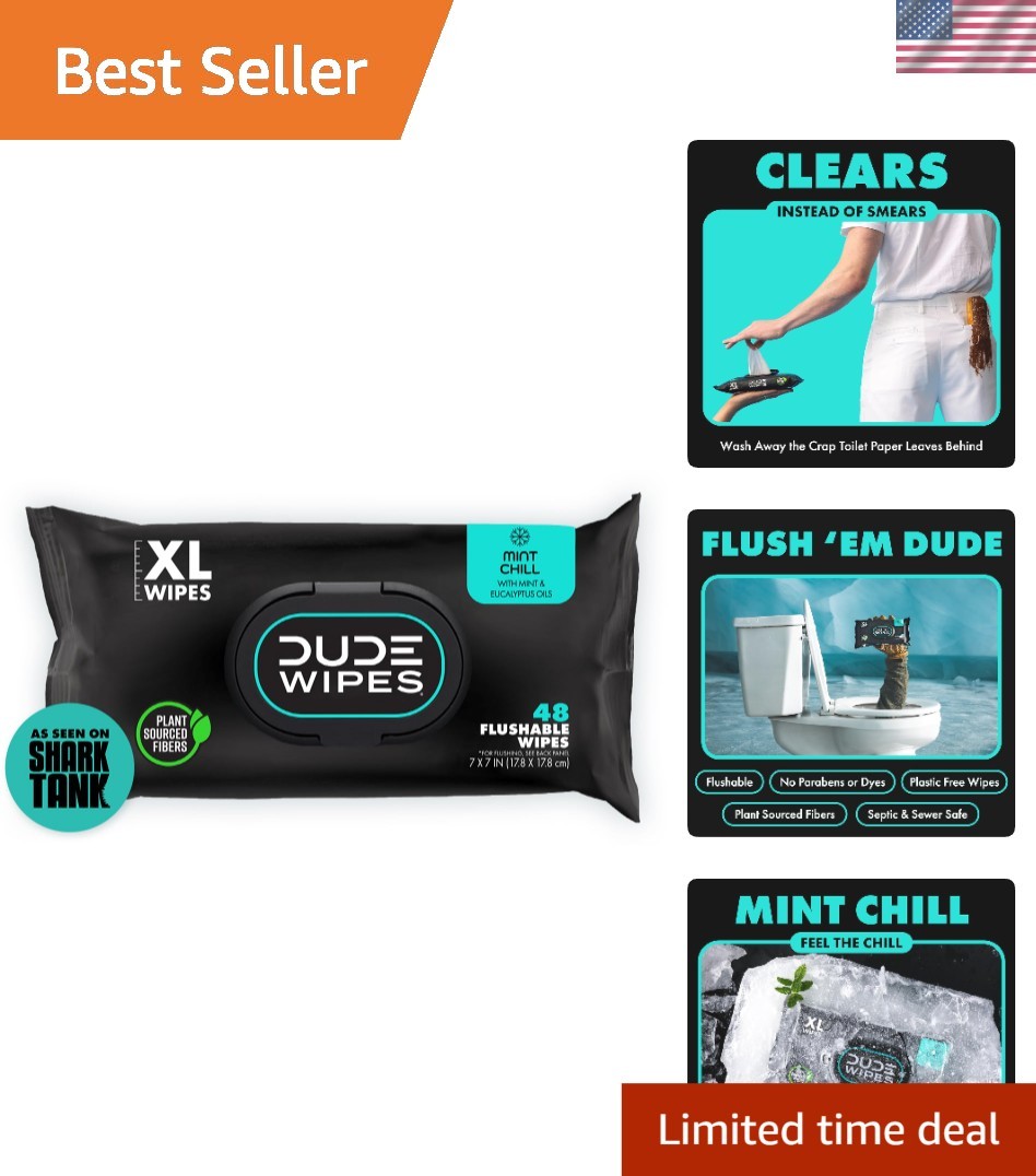 DUDE Mint Chill Flushable Wipes – 48 Count – Soothing & Eco-Friendly Cleansing