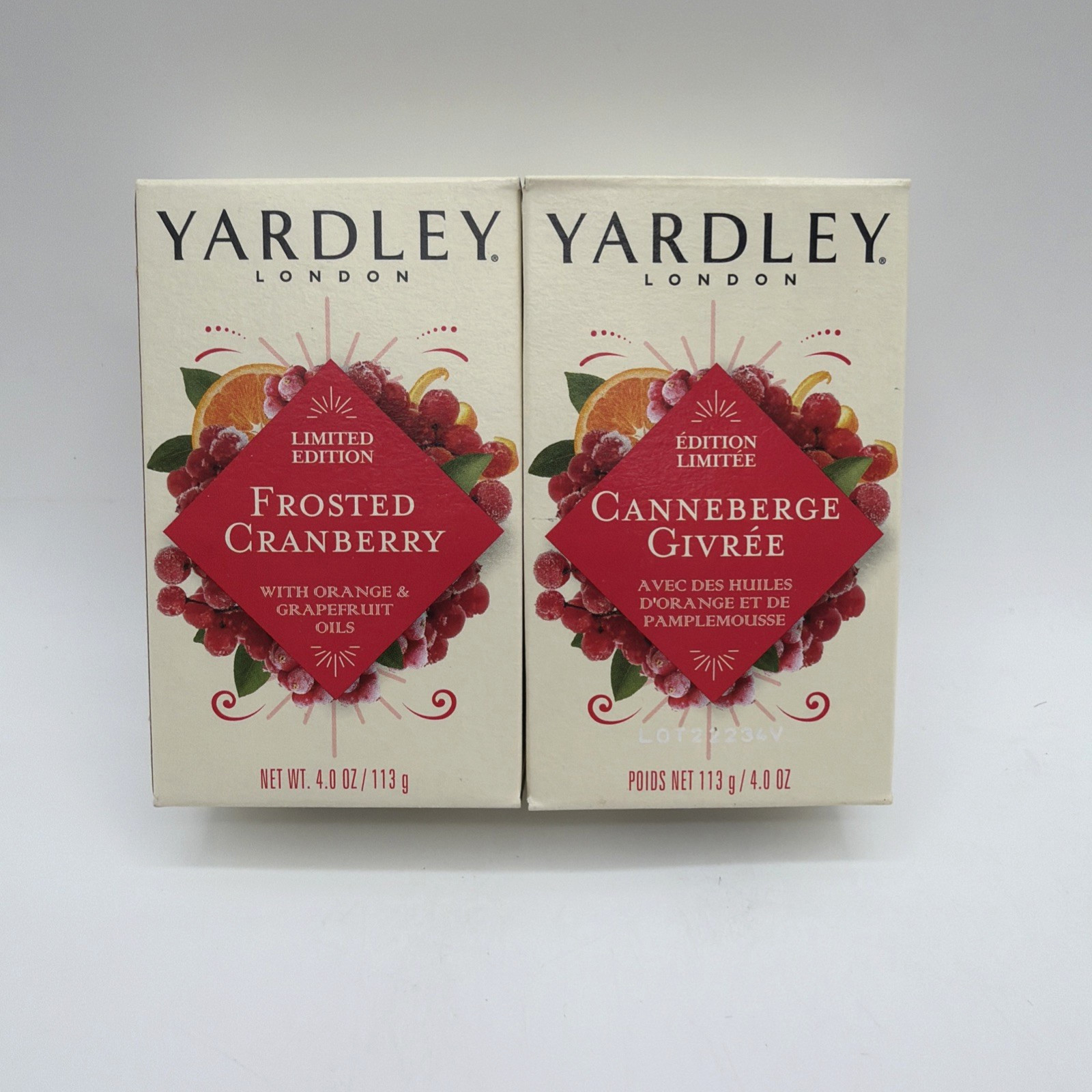 Yardley Limited Edition Frosted Cranberry Bar Soap 4oz 2 Pack