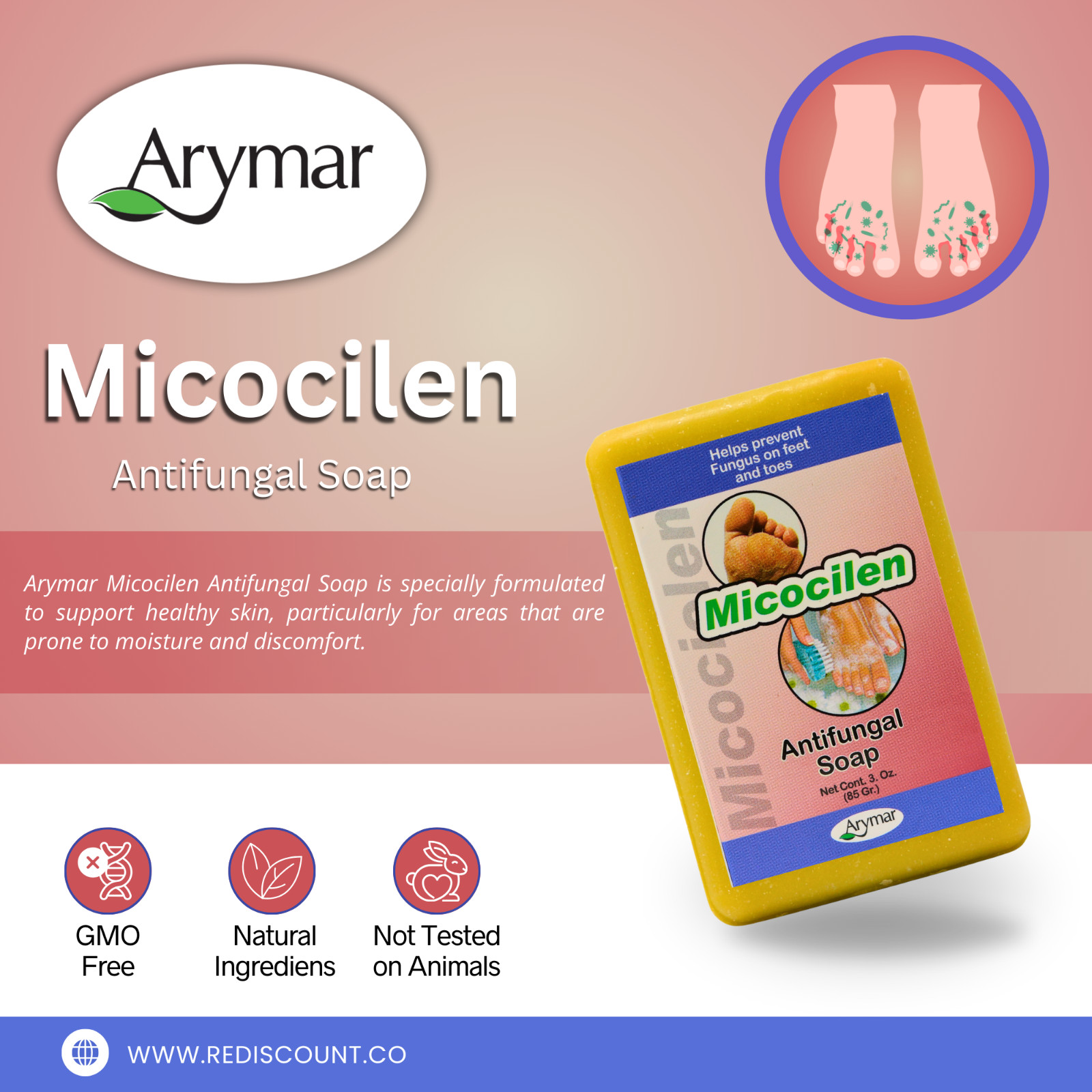 Arymar Micocilen Antifungal Sulfur Soap 3 oz – Fights Fungus, Packs 1-25