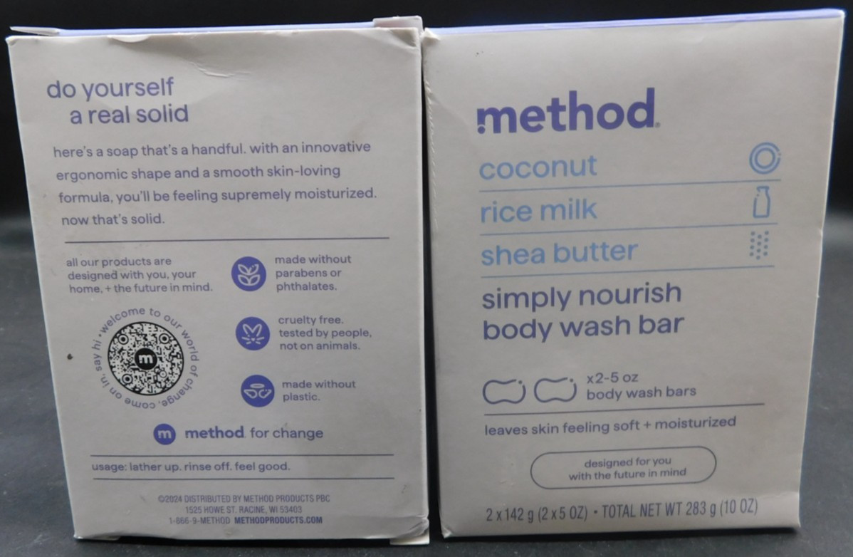 2PK Method Bar Soap coconut 5oz bars each NEW & UNUSED