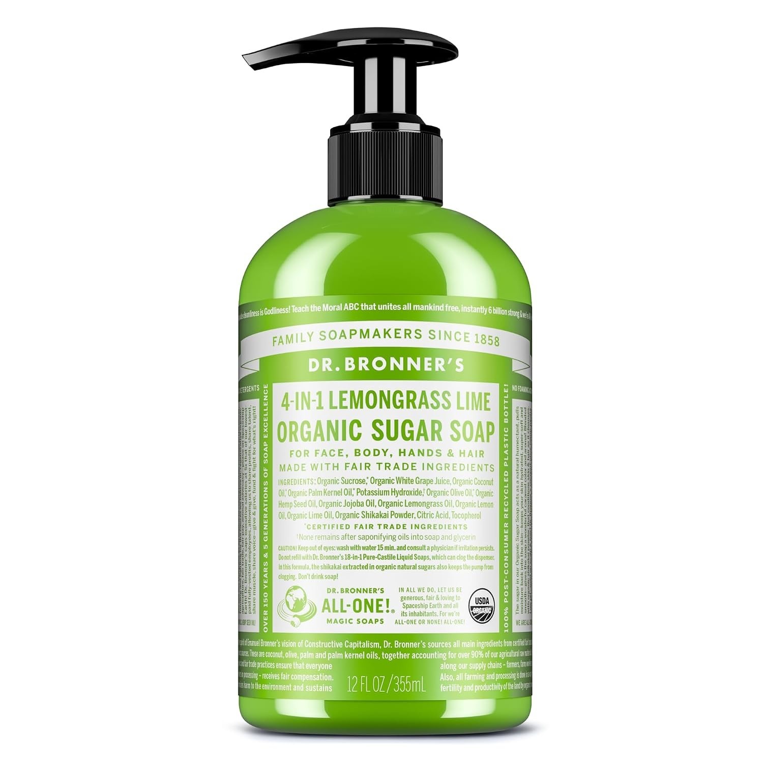 Organic Sugar Soap Lemongrass, 12 Ounce – Made with Regenerative Certified Or…
