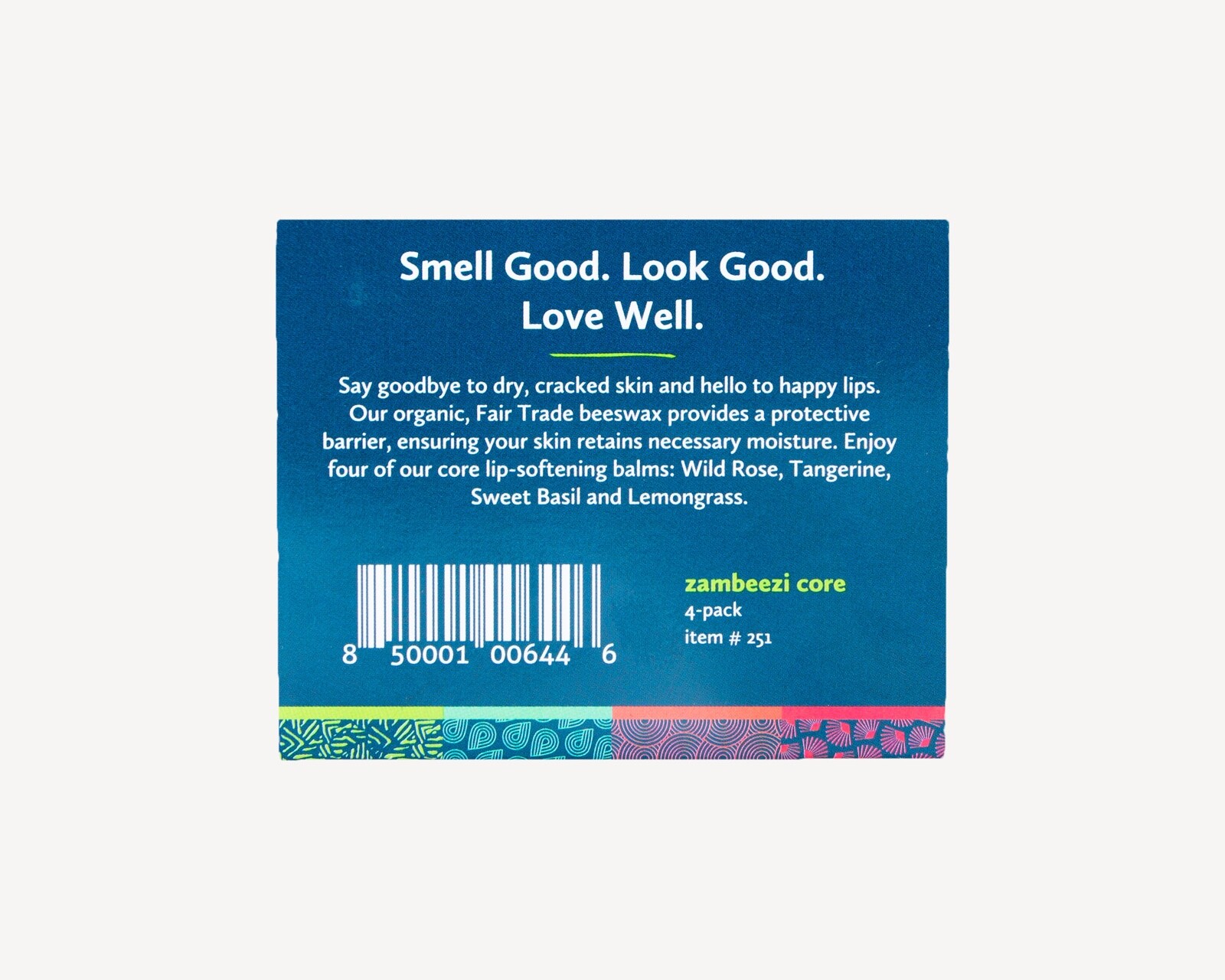 4 pack Zambeezi Organic Fairtrade Beeswax Lip Balm from Zambia Africa Core