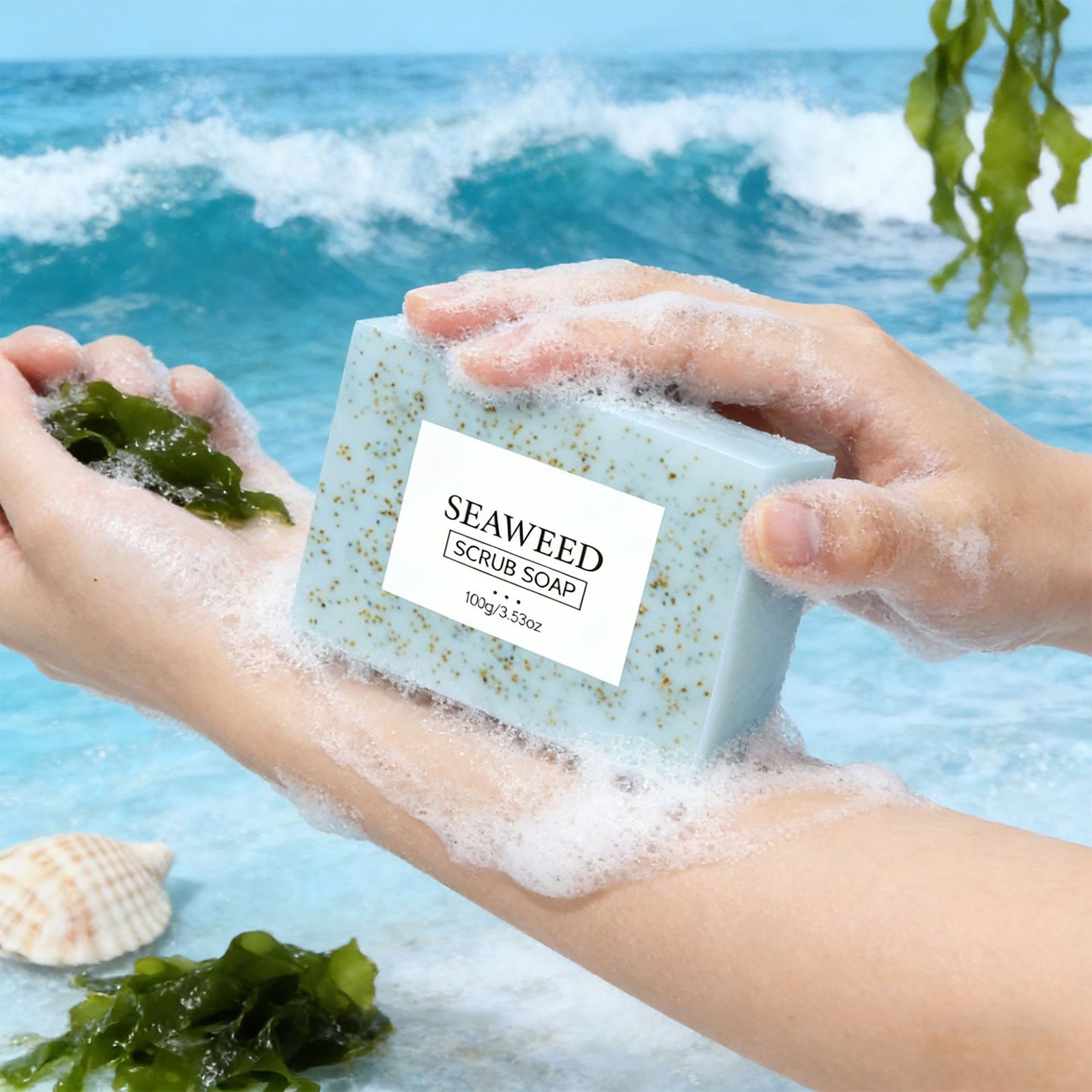 100g Seaweed Scrub Soap Gentle Exfoliating Particles Bath Soap Oil Control