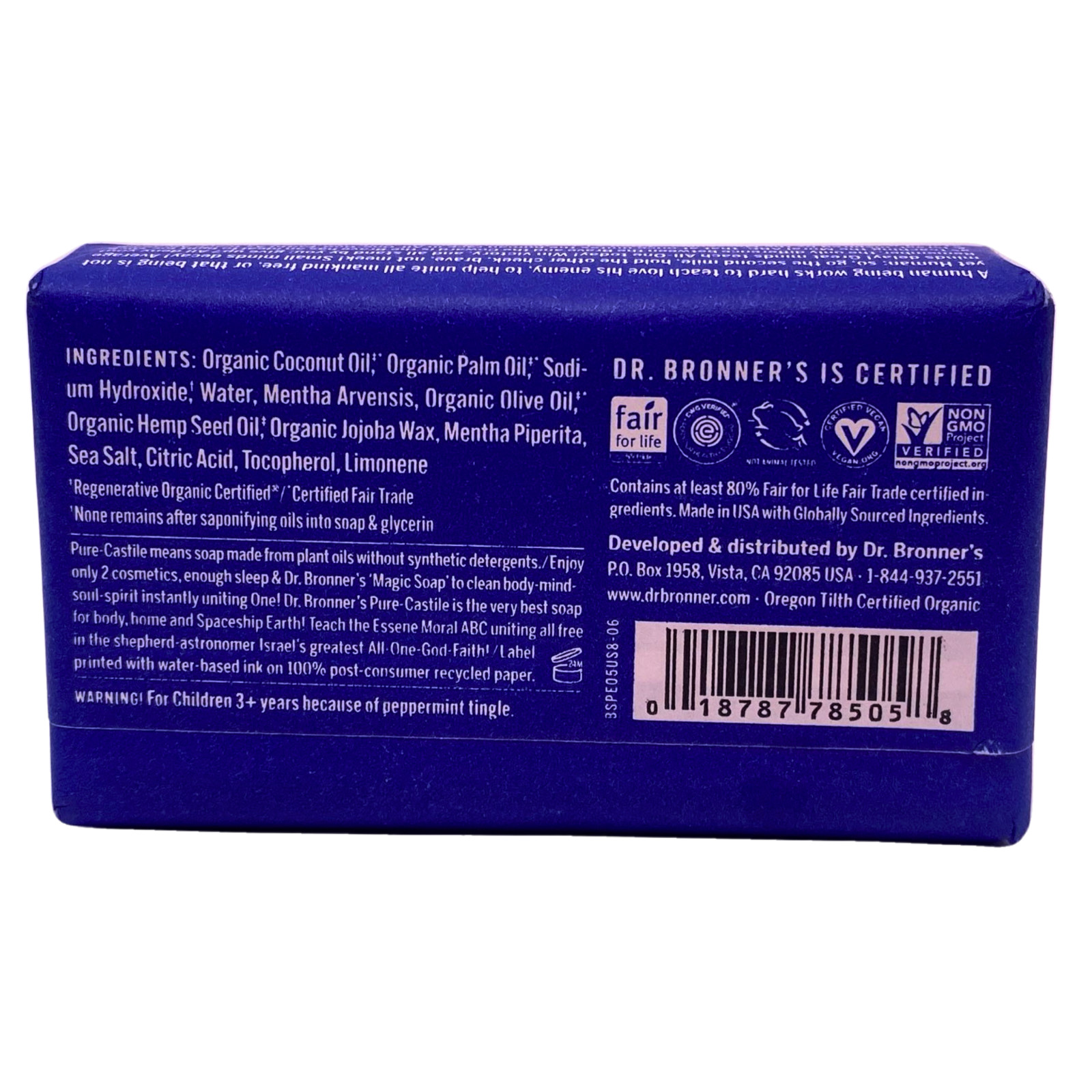 Dr. Bronner’s All-One Pure-Castile Magic Bar Soap Peppermint 5 oz 3 Pack New