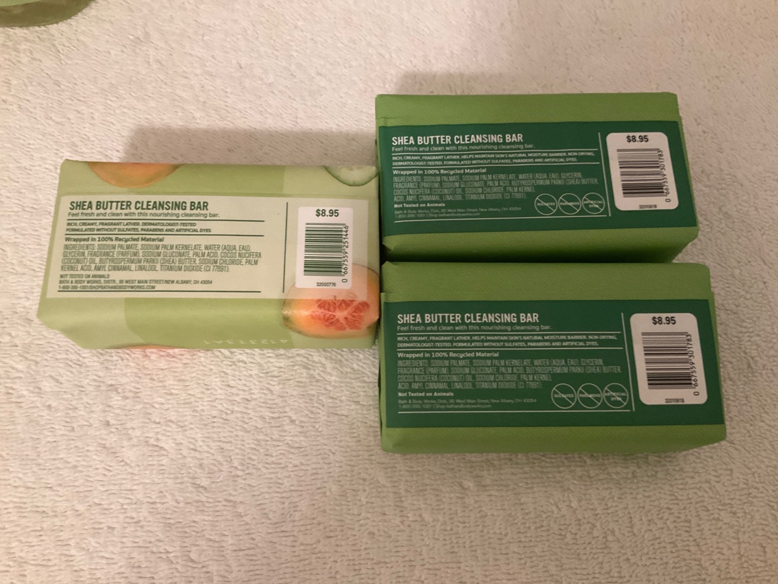 3 Bath & Body Works – Cucumber Melon Shea Butter Cleansing Bars & 2 Shower Gels