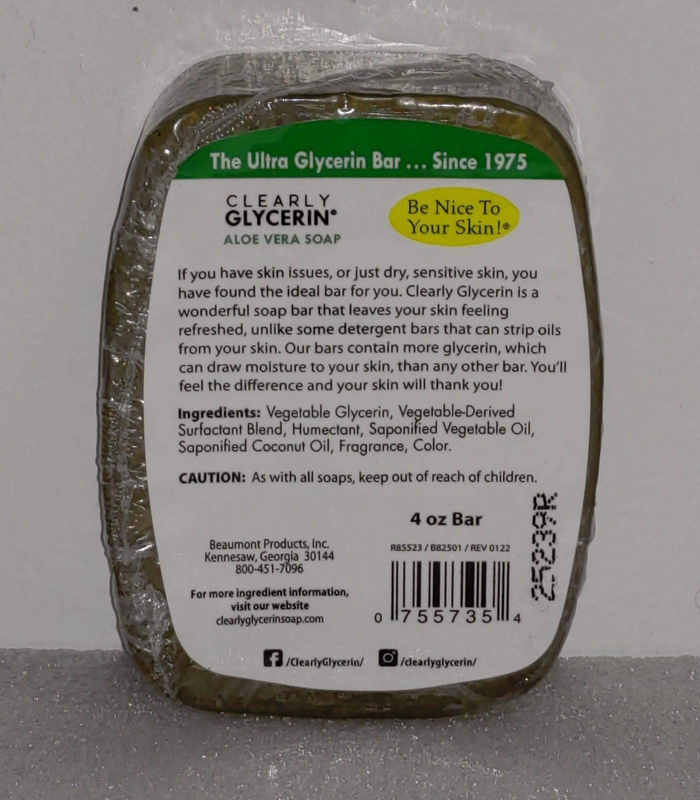 2x Clearly Glycerin Aloe Vera Bar Soap 4 Oz : New : Fast Shipping :Order Today