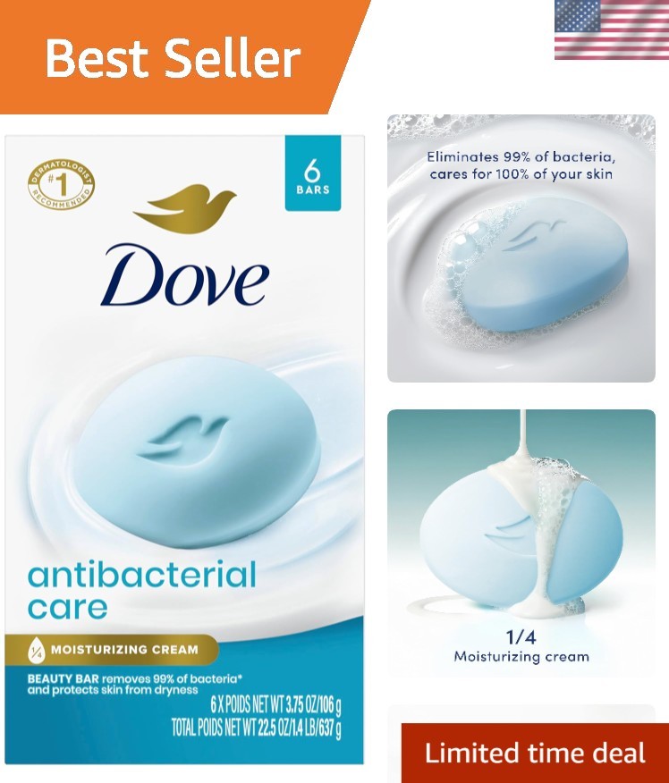 Dove Beauty Bar Soap Antibacterial Care 6 Count For Clean, Moisturized Skin, Rem
