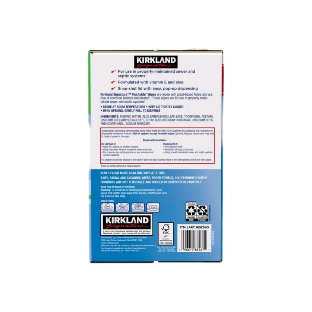 Kirkland Flushable Wipes 10 Pack 640 Count Fragrance Free Pre Moistened Bathroom
