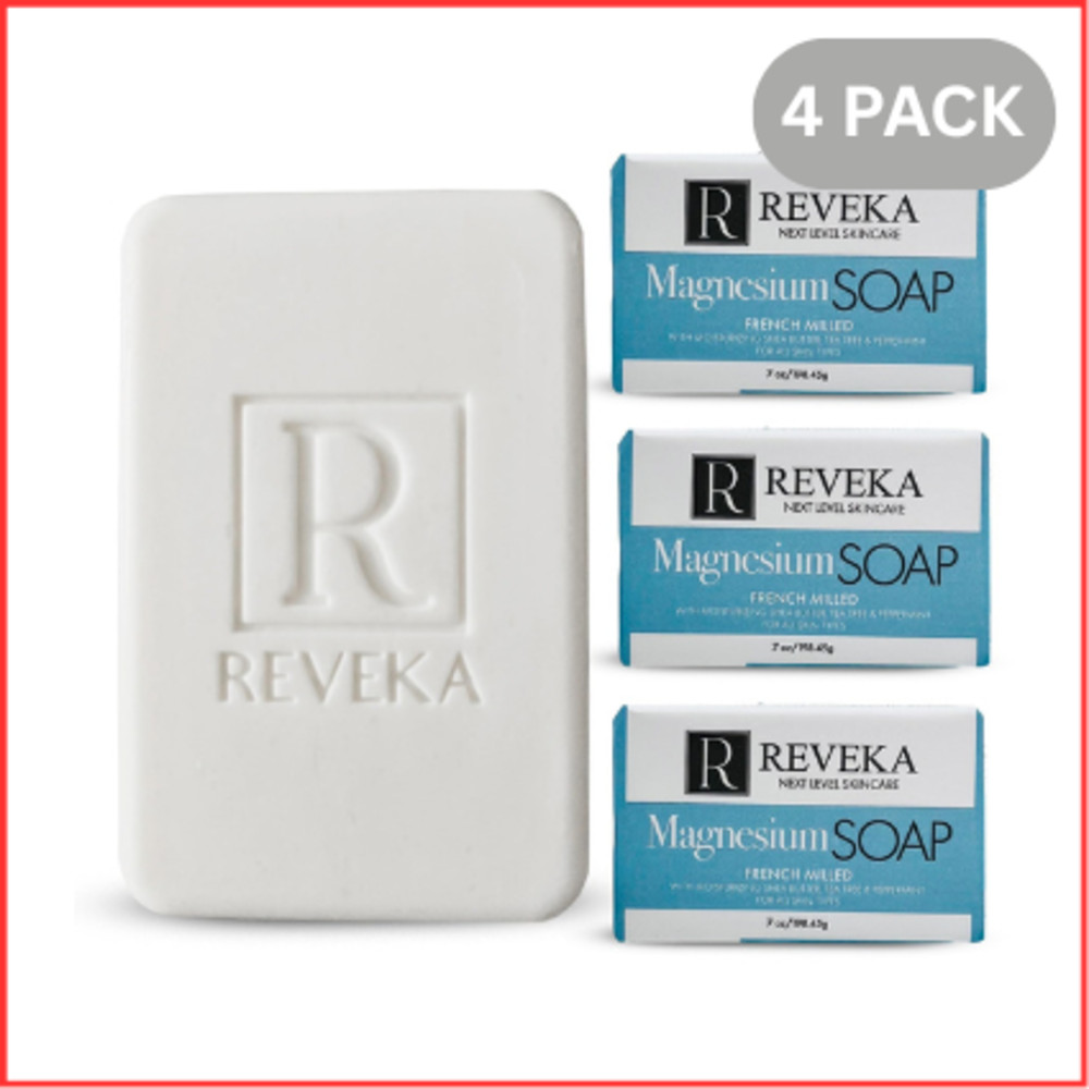 MAGNESIUM SOAP Bar for Face Body Hair Shaving 7oz 4 Pack REVEKA SKINCARE