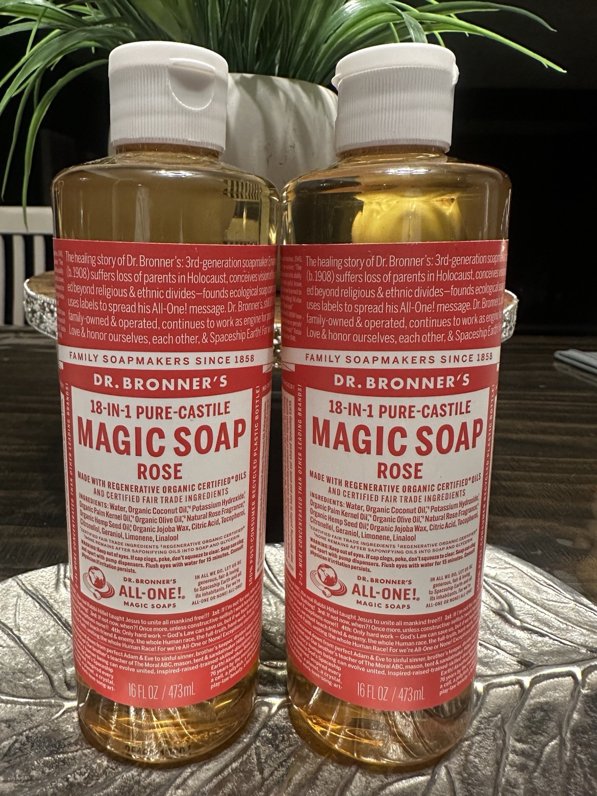 Dr Bronners Rose Pure Castile Liquid Soap Organic All Purpose 16 Fl Oz 2 Pack