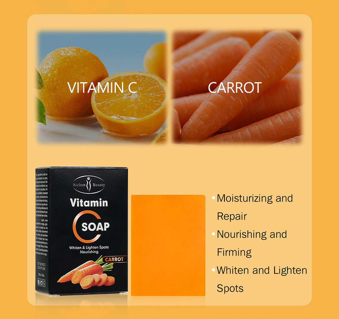 Aichun Beauty Vitamin C Turmeric Papaya Cleansing Soap Slimming Care Sports 100g