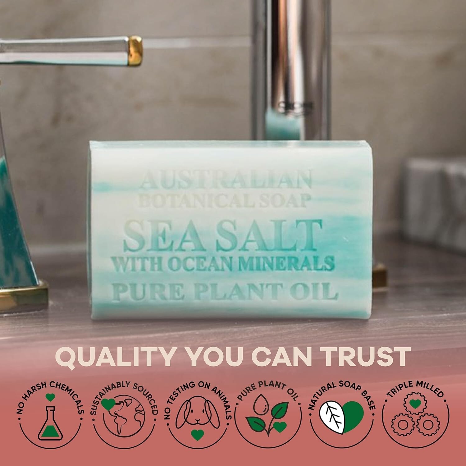 Tranquil Beach Scent Luxury Soap – 6.6 oz Sea Salt Bars with Shea Butter, 4 Pack