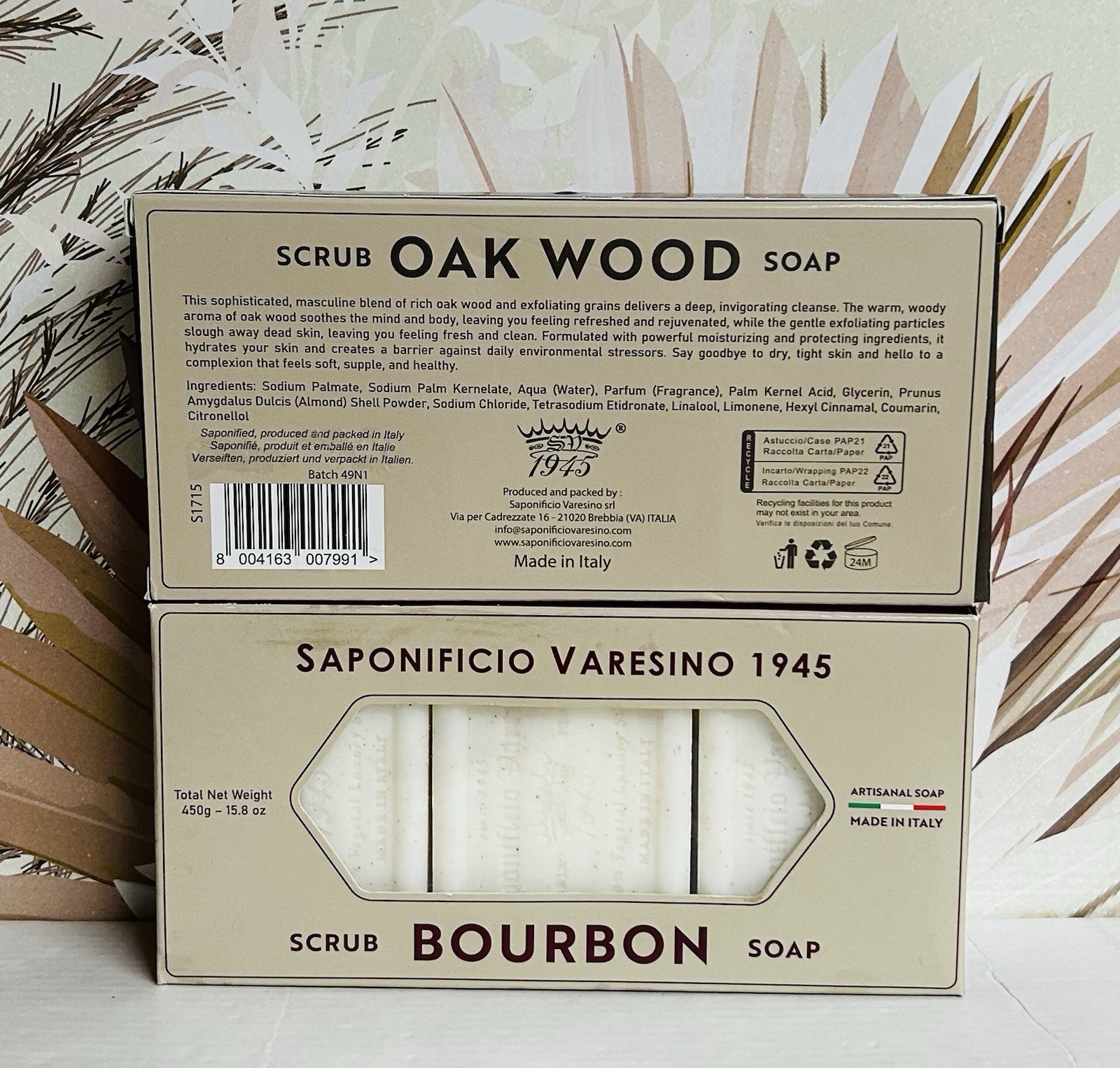 2-Pack Saponificio ~ Bourbon & Oak Wood Bar Soap 6 bars 5 oz Each