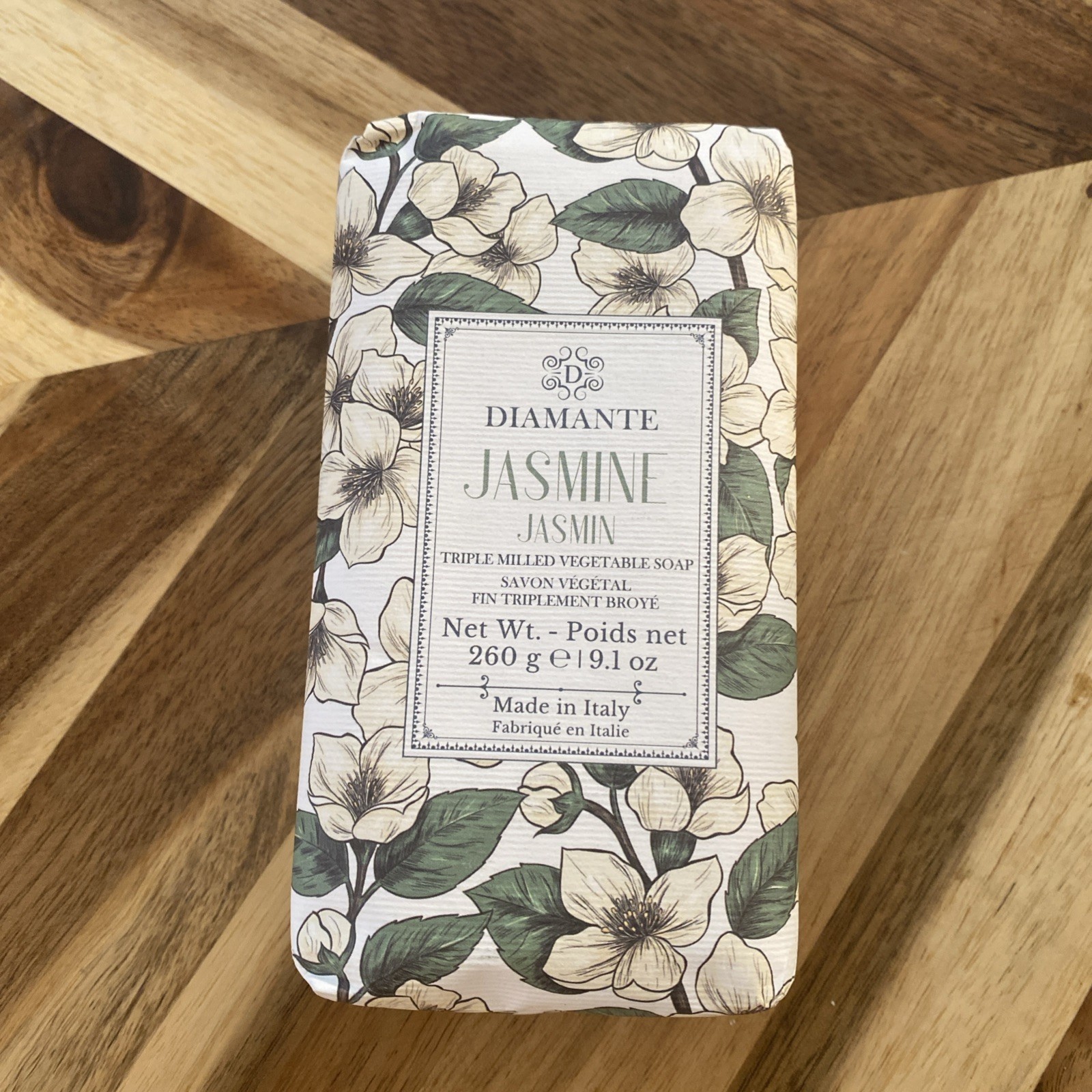 Diamante JASMINE Finest Triple Milled ITALIAN Bar Soap 9.1 oz FLORAL WRAP