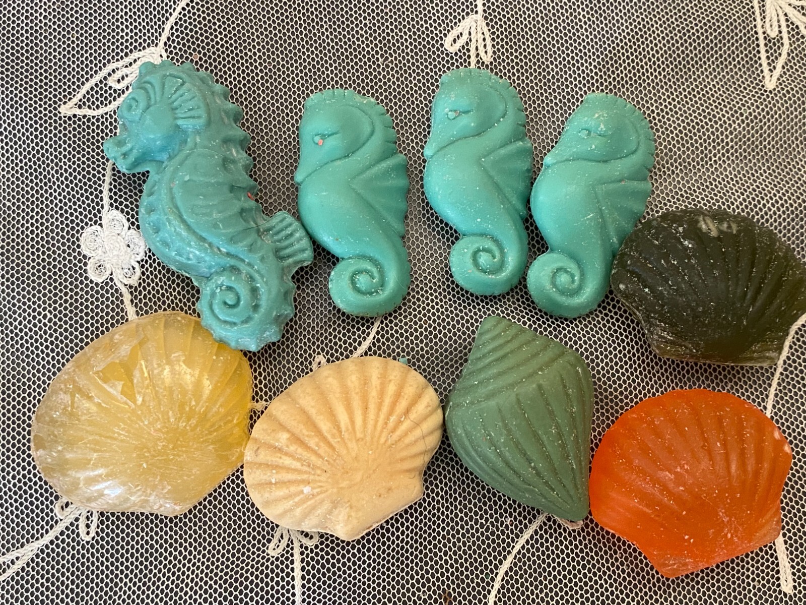 Vintage Lot of 9 Seahorse & Seashells Scented Soaps Decor Display