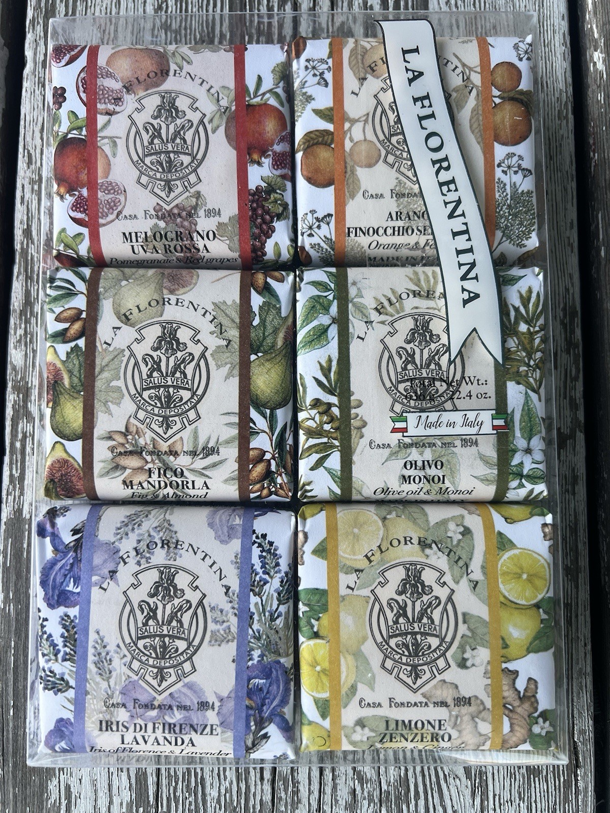 La Florentina Italian Luxury Bar Soap 6-Pack – Orange Fig Pomegranate Iris Lemon