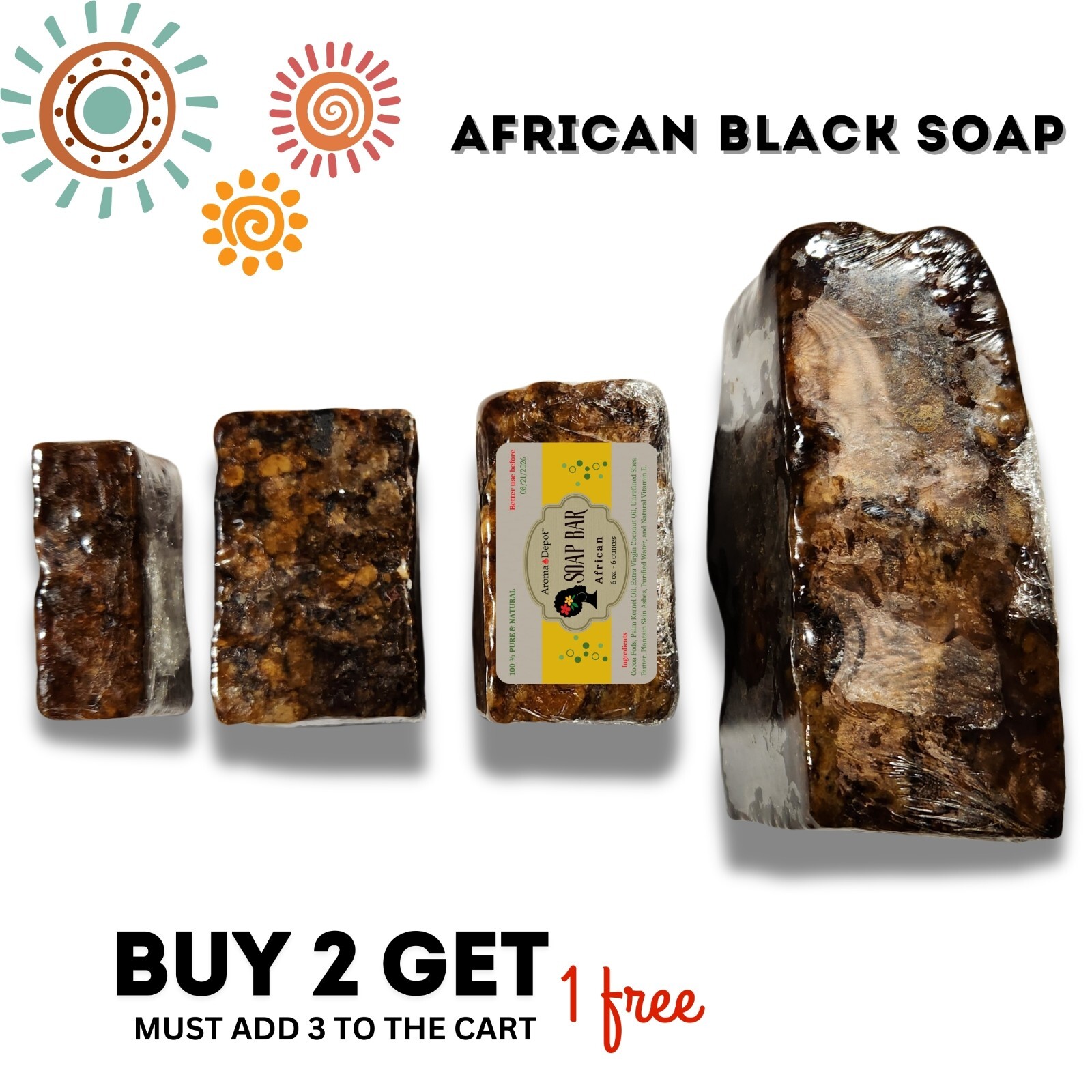 Raw African Black Soap 1 lb. Bar 100% Pure Organic Natural Skin Body Face Wash