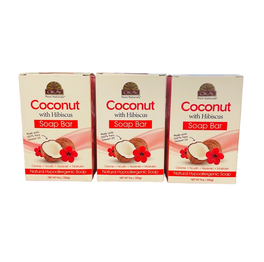 OKAY COCONUT WITH HIBISCUS SOAP BAR ( 3 Packs )9oz / 255gr FREE SHIPPING