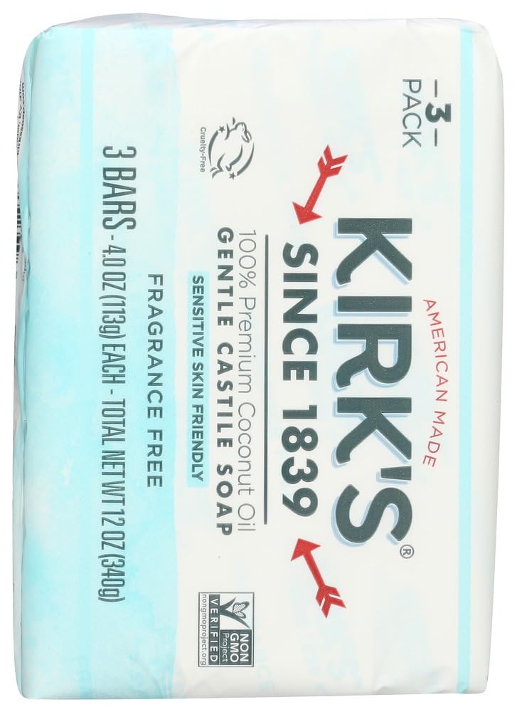 Kirks Natural Soap Bar – Coco Castile – Fragrance Free – 1 Count (Pack of 4)