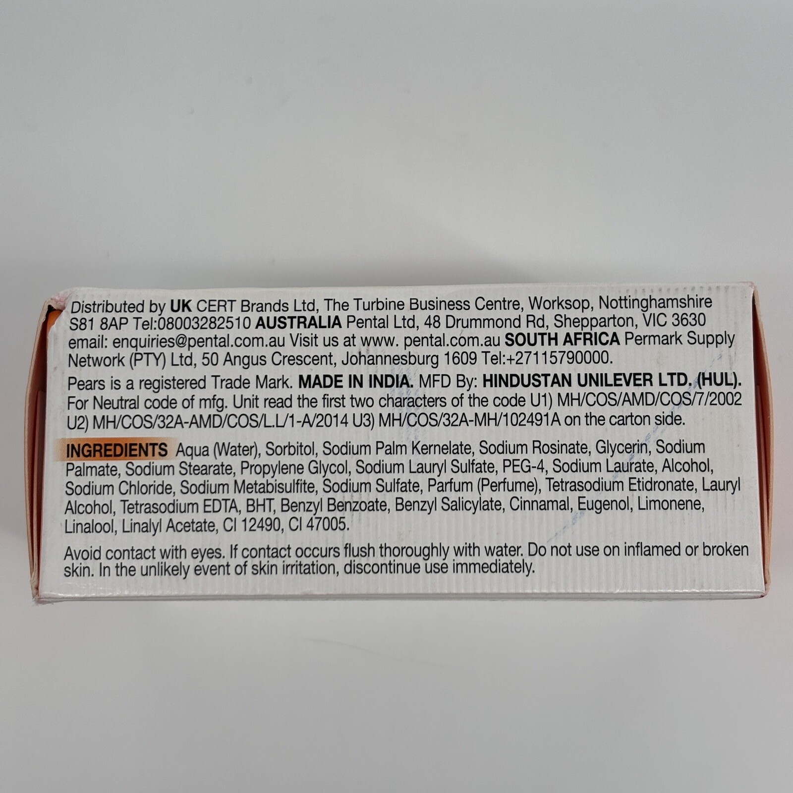 Pears Pure & Gentle Care Transparent Bar Soap Original Amber 4.4oz/125g NIB
